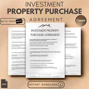 Investment Property Purchase Agreement Template | Editable Real Estate Contract for Investors | Canva & DOCX Download