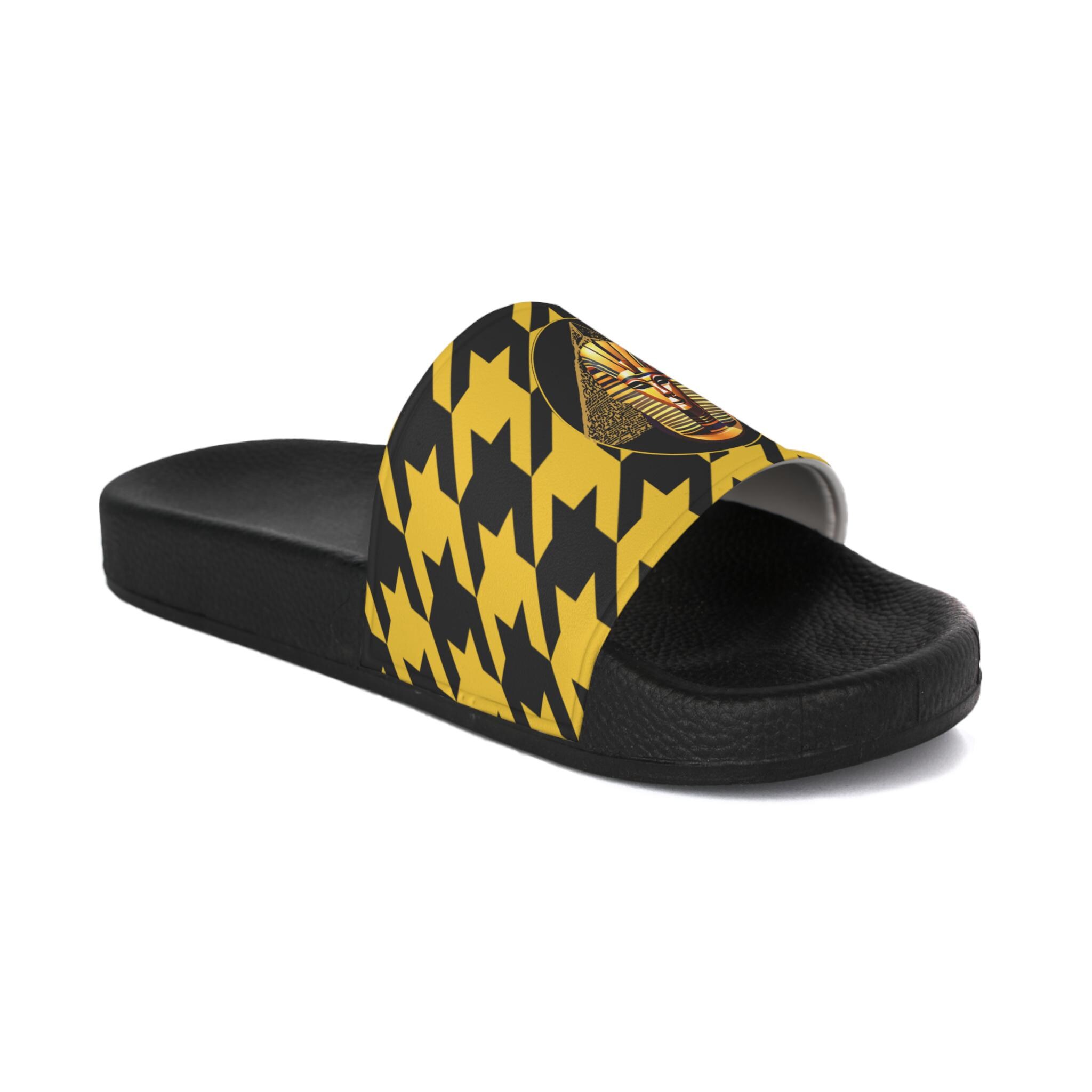 Black & Gold Monogram Slide Sandals mens 7,8  men woman 7 ,8 Available Gold Slide Sandals for Men for sale | eBay main image 2
