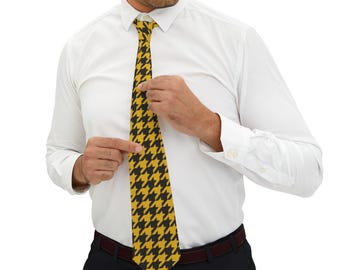 Black and Gold Houndstooth Necktie: Fraternity Gift