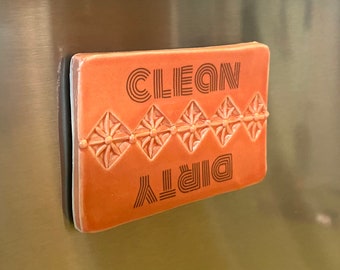 Red dishwasher magnet // Clean dirty magnet for the dishwasher, tomato red dishwasher magnet, red kitchen accessories ceramic magnet pottery
