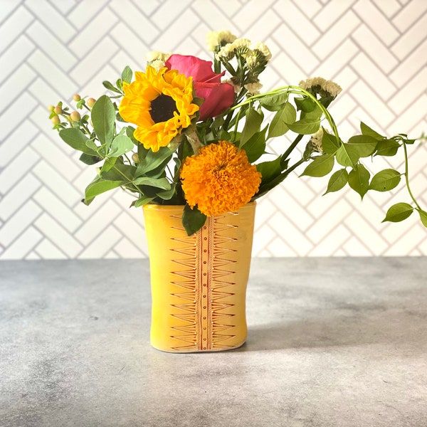 Yellow Flower Vase Etsy