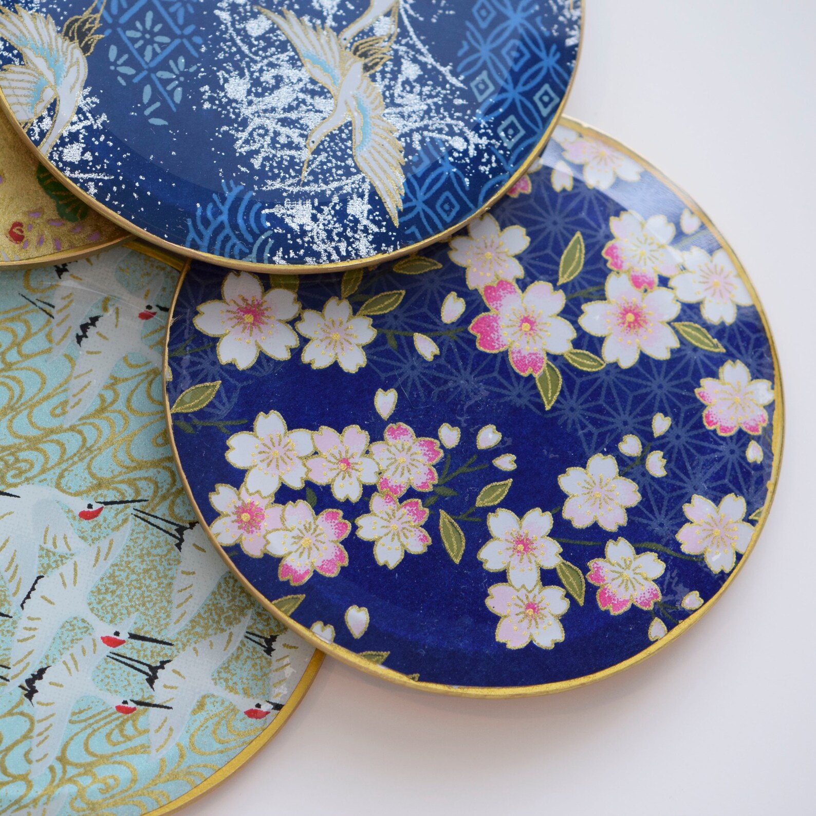 Navy Blue Floral Glass Coaster Decoupage Coaster Floral Etsy