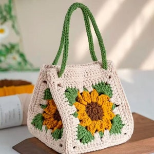 Häkeltasche Muster, Sunflower Bag Muster, Grandma Square Häkelmuster, Frühlingsblume Handtasche Tutorial, Häkelanleitung Tasche, Nur PDF