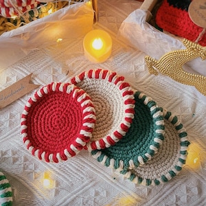 Christmas Crochet Coaster Pattern Tutorial: Easy Friendly Handmade Xmas Coaster for Tea Party Decor, New Year&#39;s Gifts, Instant Download PDF