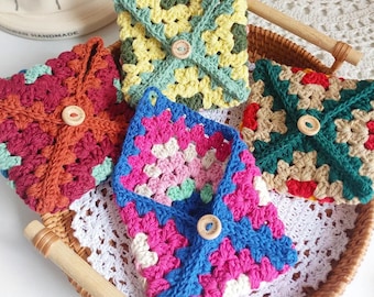 Patrón de crochet para tarjetero cuadrado de abuela, patrón de billetera de crochet, tutorial de crochet para funda de pasaporte, tarjetero hecho a mano (solo descarga PDF)