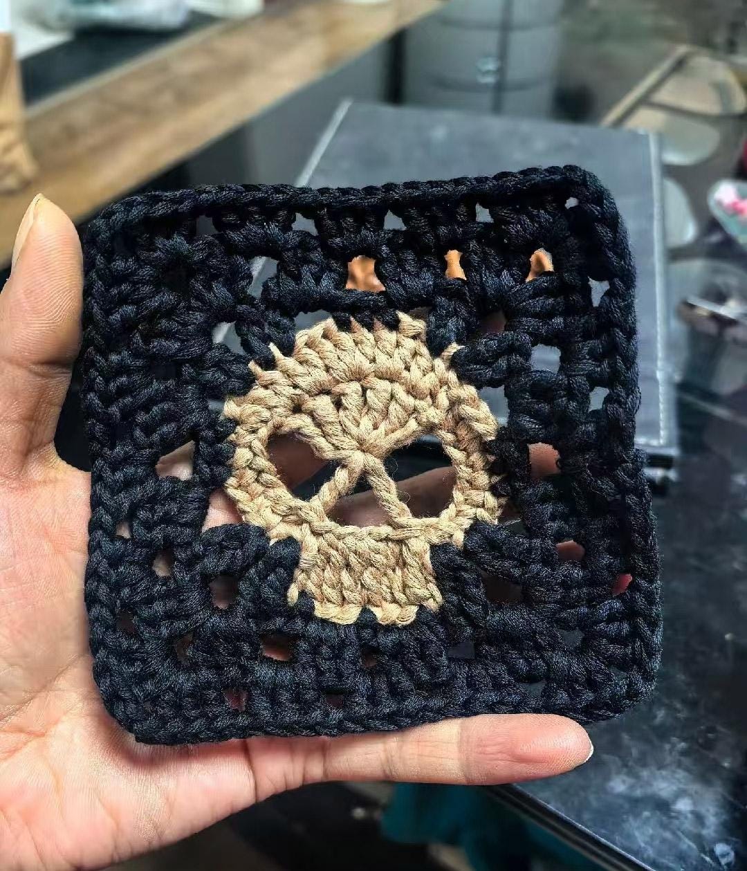 Skull Granny Square Crochet Pattern, Halloween Gothic Coaster