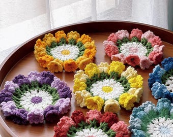 CROCHET PATTERN Flower Coaster Floral Bouquet for Home Decor - Instant Download PDF