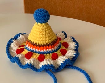 Tutorial em PDF de molde para mini chapéu de aniversário de crochê - para bebês, crianças, animais de estimação, cães e gatos -