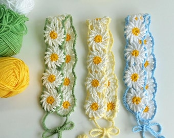 Crochet Pattern Daisy Headband Bandanas Flower Hairband Knitted Headscarf Head Scarf Foral Headwrap US terms (English only)