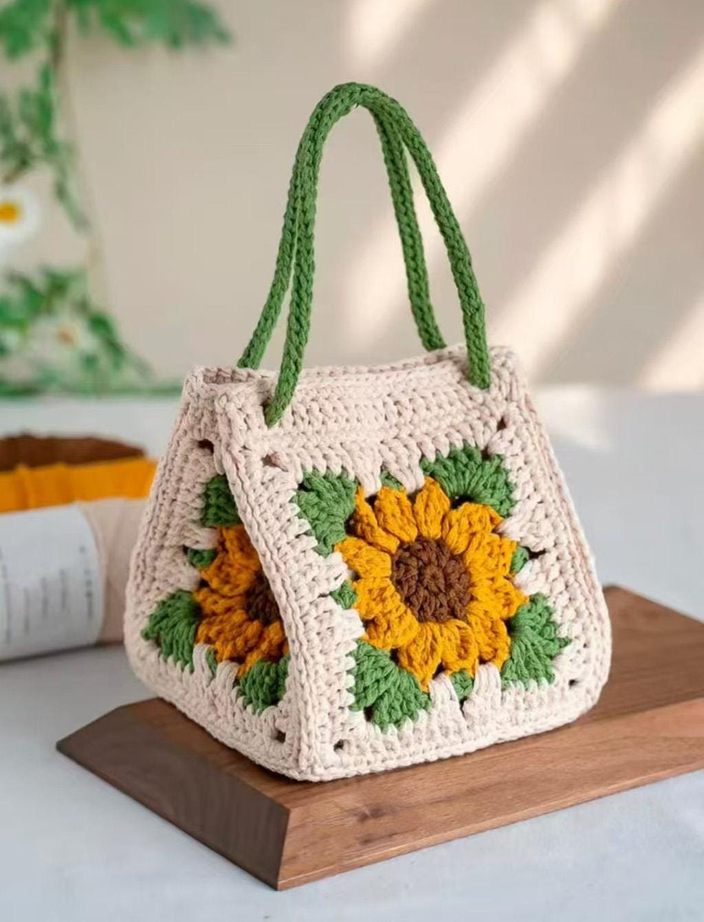 Sunflower Crochet Bag Pattern - Granny Square Handbag PDF for Beginners, Digital Purse Tutorial, Handmade Crochet Gifts