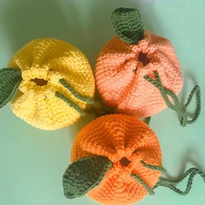 Haakpatroon oranje tas: zelfstudie fruitzakje met trekkoord (digitale pdf-download)