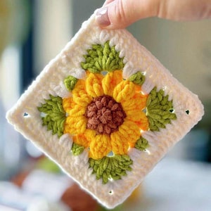 Crochet Granny Square Patterns, Pattern, Granny Square Crochet Pattern, Crochet Granny Square Tutorial, Sunflower Granny Square Pattern PDF
