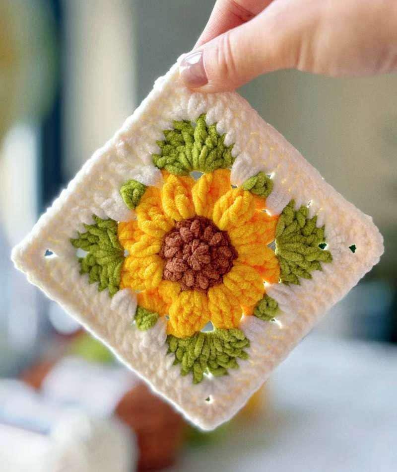 Crochet Granny Square Patterns, Pattern, Granny Square Crochet Pattern, Crochet Granny Square Tutorial, Sunflower Granny Square Pattern PDF