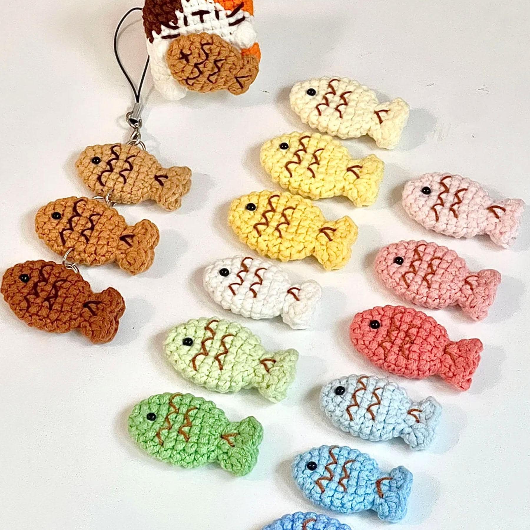 魚のかぎ針編みパターン：手作りたい焼きキーホルダー、DIY動物