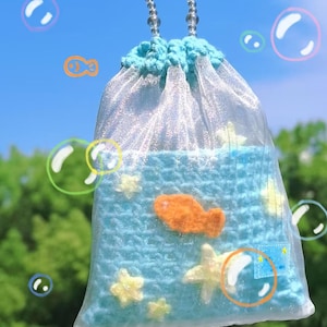 Summer Sea Crochet Drawstring Bag Pattern, Handmade Underwater Purse, Small Pouch Tutorial (PDF)