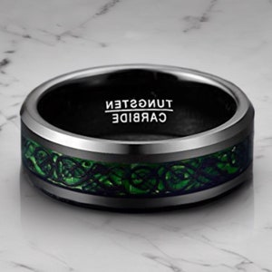 Green Celtic Dragon Tungsten Wedding Band: 8mm Comfort Fit