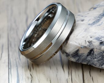 Brushed Silver Tungsten Wedding Band - 8mm, Custom Engraved Ring