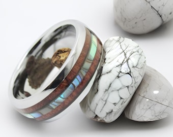 Ehering aus Abalone: Dunkles Holz Inlay, Wolframcarbid Ring
