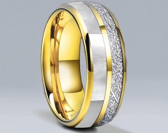 Tungsten Carbide Wedding Band Meteorite & Mother of Pearl Inlay