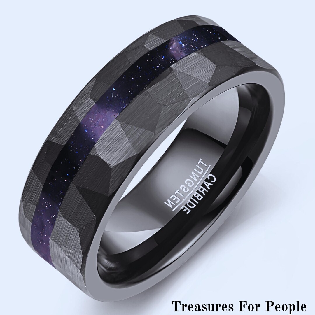 Natural Crystal Tungsten Carbide Ring - Red Garnet Turquoise Malachite Wedding Band Rose Gold Plated