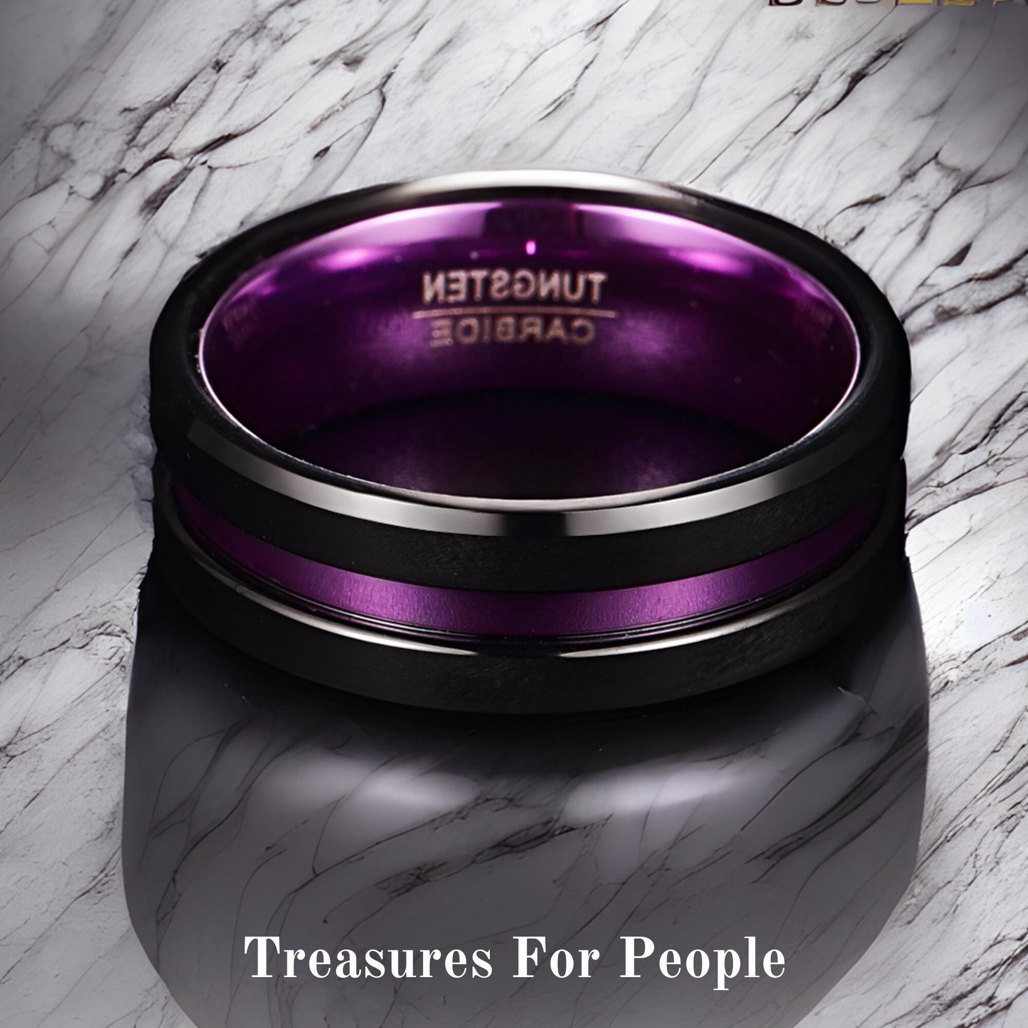 Brushed Tungsten Carbide Ring: Metallic Purple Groove, 8mm Band