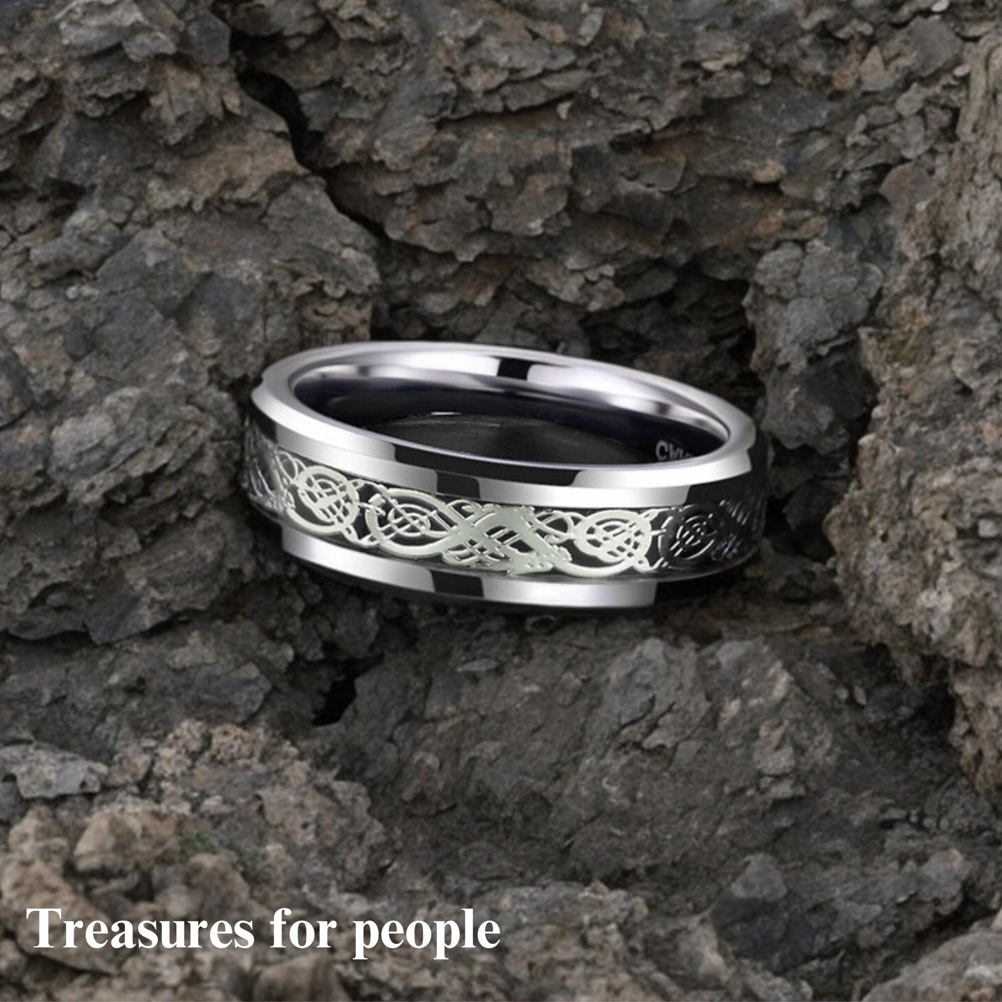 Engraved Dragon Tungsten Ring: Black And Red Wedding Band