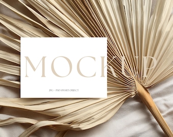 5x3.5 Card Mockup: Boho Palm Leaf Wedding RSVP (PSD, JPG)