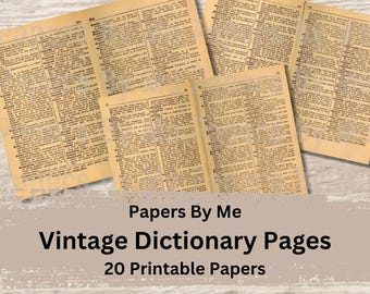 Vintage Dictionary Pages Junk Journal Kit Printable INSTANT DOWNLOAD Antique Aged Scrapbook Papers