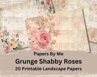 Grunge Shabby Roses Digital Paper - Printable Vintage Floral Backgrounds for Junk Journals, Ephemera & Scrapbooking
