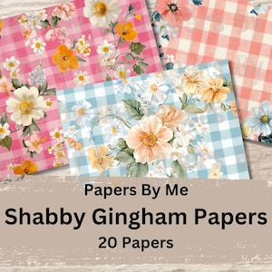 Kit di carta per scrapbooking, decoupage e diario di scarto Shabby Gingham, carta digitale alla moda, stampabile e scaricabile