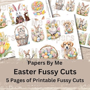 Zestaw do tworzenia dziennika wielkanocnego Fussy Cuts Junk Journal do wydrukowania *Natychmiastowe pobranie* Cyfrowy album do scrapbookingu Kolaż Ephemera Dekupaż Króliczki Koszyk Jajka Clipart