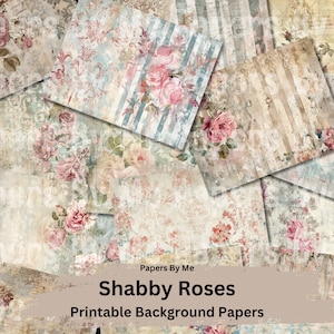 Shabby Roses decoupage collagepapier ongewenste dagboek achtergrond afdrukbare digitale plakboek collage thee geverfd