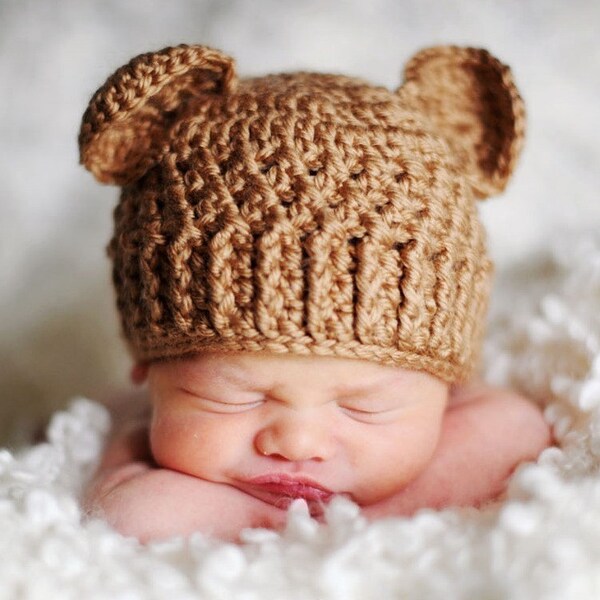 0 to 3 Month Teddy Bear Hat - golden brown