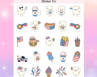 July Planner Stickers, 4th of July Planner Stickers, Summer Stickers, Marsha Marshmallow Stickers, Planner Stickers
