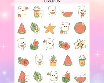 Watermelon Planner Stickers, Watermelon Stickers, Summer Retro Stickers, Marsha Marshmallow Stickers, Planner Stickers