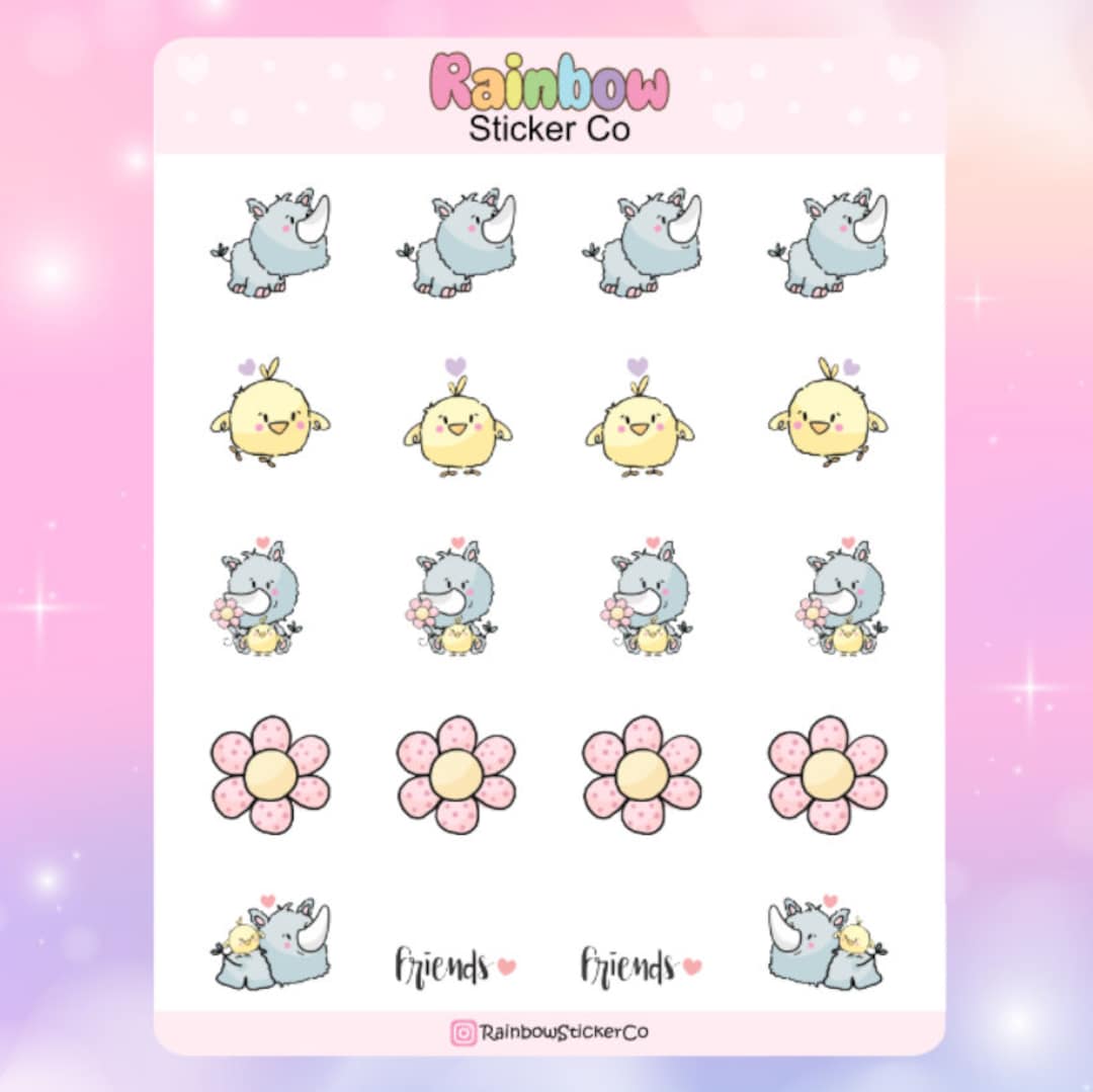 Rhino and Friends Planner Stickers, Cute Kawaii Planner Stickers, Rhino