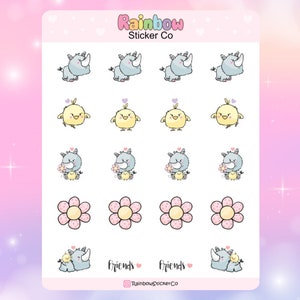 Rhino and Friends Planner Stickers, Cute Kawaii Planner Stickers, Rhino Stickers