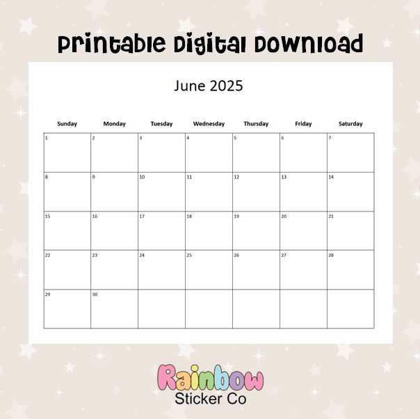 Printable June 2025 Monthly Calendar, Minimalist Design, Editable June 2025 Monthly Printable