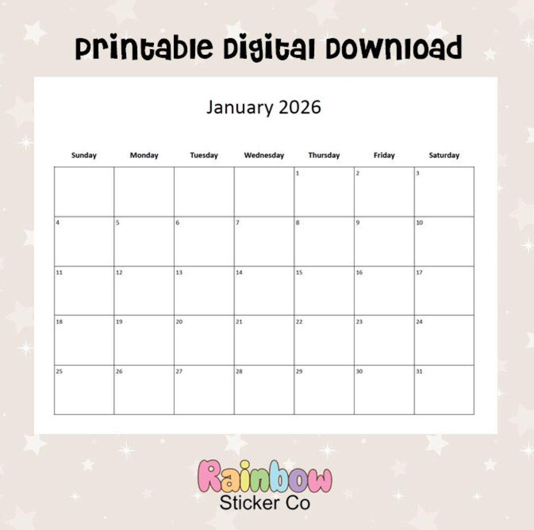 Printable January 2026 Monthly Calendars, Minimalist Design, Editable Printable January 2026 Monthly Calendars, Minimalist Design, Editable