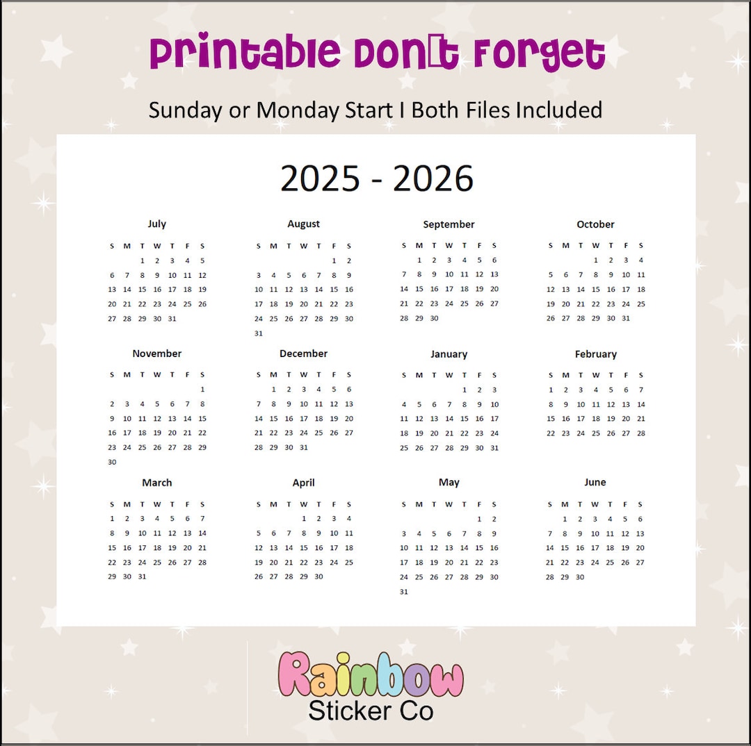 20252026 Year at a Glance Printable PDF, 20252026 Academic Yearly