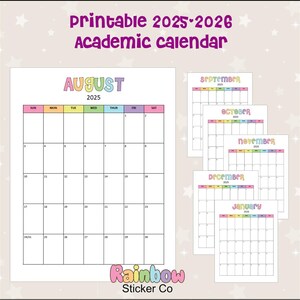 2025-2026 School Academic Calendar, Printable 2025-2026 Academic Calendar Portrait, Instant PDF Download, 2025-2026 Month at a Glance