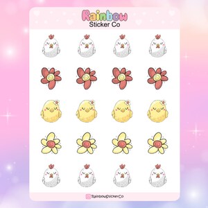Chicken Stickers, Chicken and Flowers Stickers, Cute Kawaii Stickers, Chicken Planner Stickers, Farm Animals