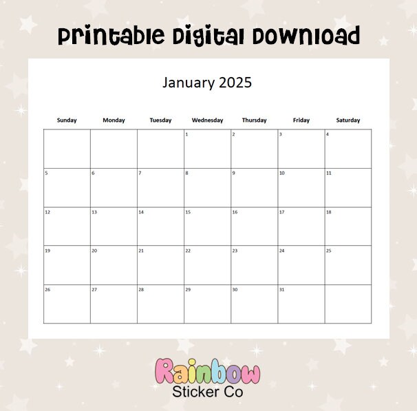 Printable January 2025 Monthly Calendars, Minimalist Design, Editable January Monthly Printable