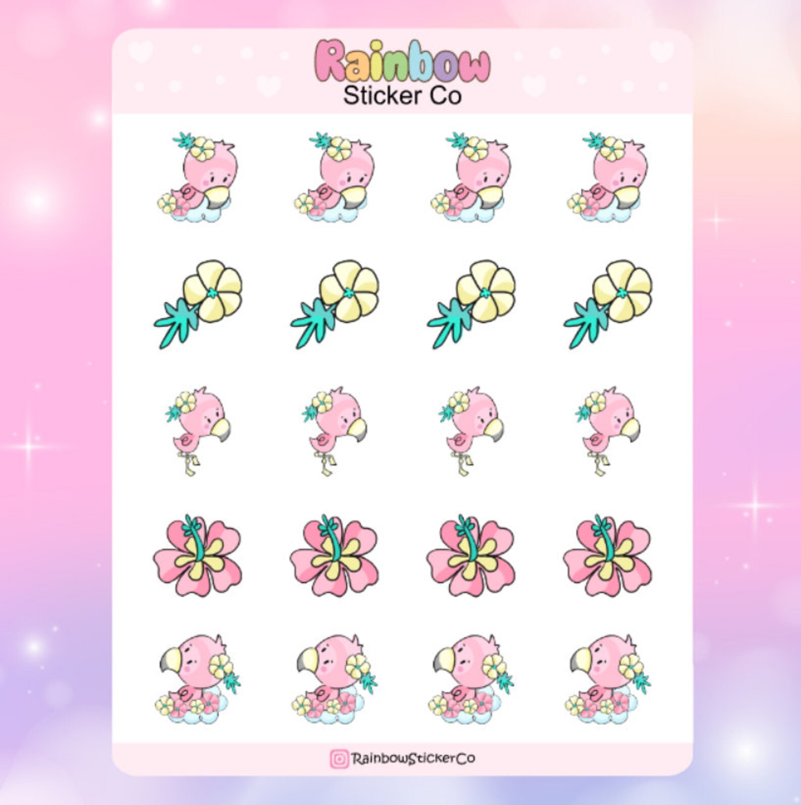 Summer Flamingo Stickers, Cute Kawaii Stickers, Summer Planner Stickers ...