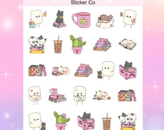 Books Stickers, Reading Planner Stickers, Marsha Marshmallow Stickers, Planner Stickers