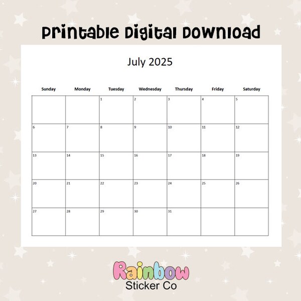 Printable Calendar 2025 July - Etsy