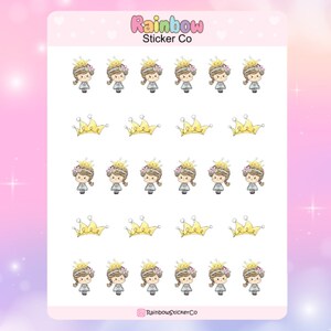 Plannerstickers prinses en kroon, plannerstickers kroon, schattige kawaiistickers, stickers prinses