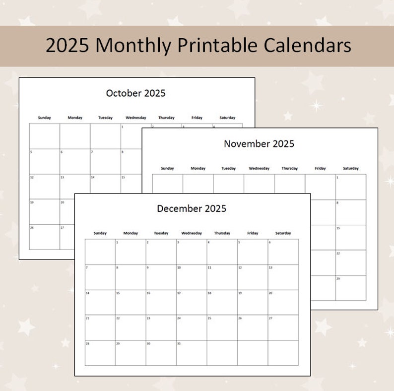 Printable 2025 Monthly Calendars, Minimalist Design, Editable 12 Month