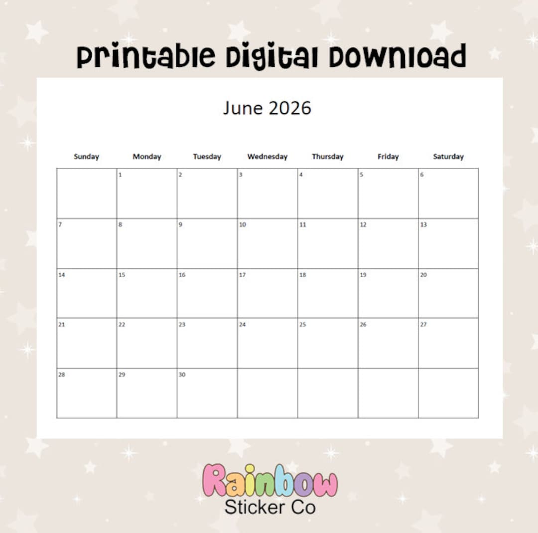 Printable June 2026 Monthly Calendar, Minimalist Design, Editable June
