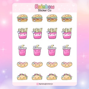 Fast Food Stickers, Food Planner Stickers, Cute Kawaii Stickers, Dinner Stickers